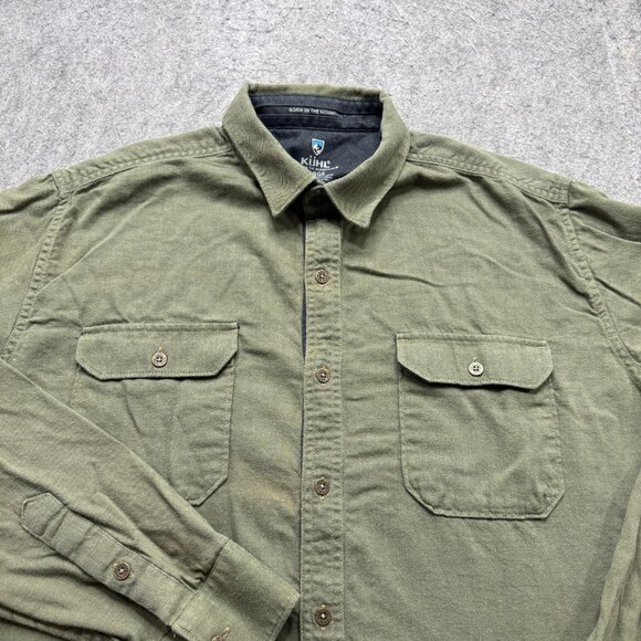 Kuhl Work Shirt Men L Green Long Sleeve Cotton Tencel Canvas Pockets - Picture 1 of 15